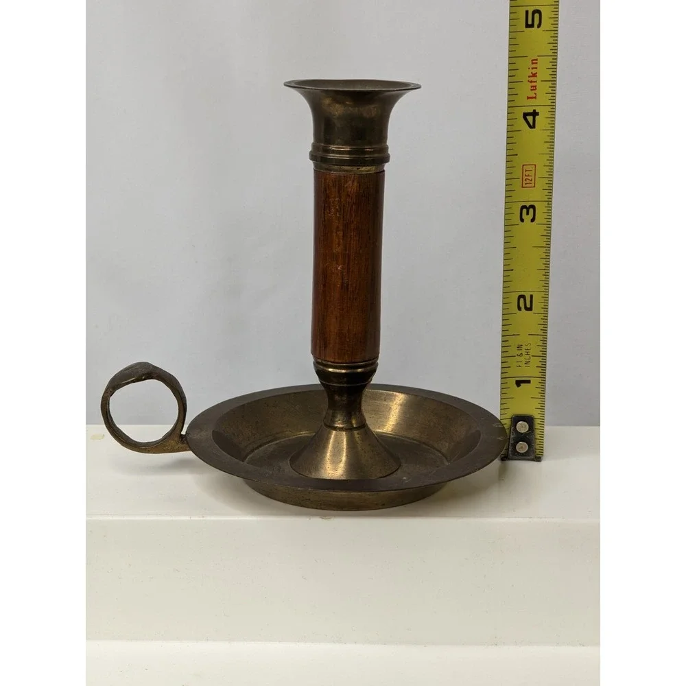 Brass Candlestick‎ Candle Holder Wooden 4.25 Inch Finger Hold